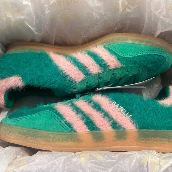 adidas Shoes - adidas Gazelle Green/Pink glow Fuzzy Sneakers